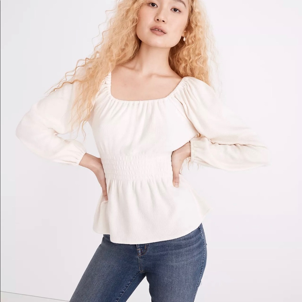 NWT- Madewell Plush Square-Neck Smocked Top